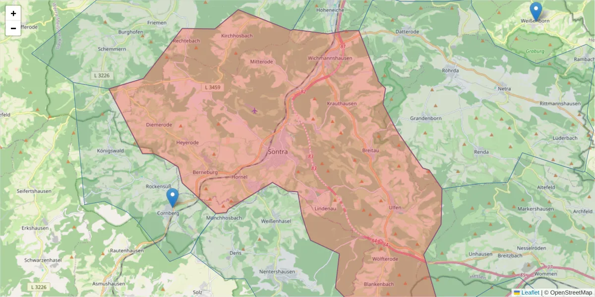 Karte des Postleitzahlen Bereichs  und der umliegenden Postleitzahlen in Deutschland