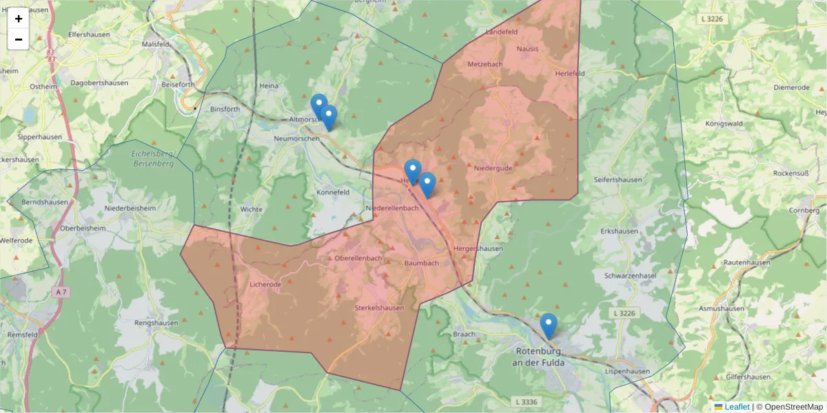 Karte des Postleitzahlen Bereichs  und der umliegenden Postleitzahlen in Deutschland