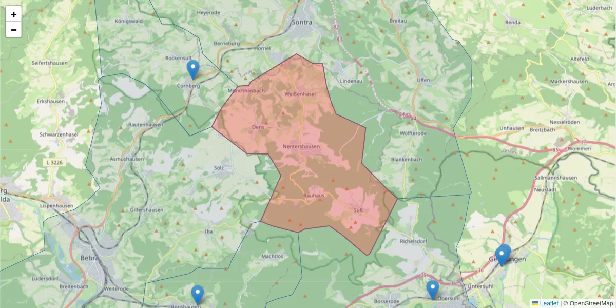Karte des Postleitzahlen Bereichs  und der umliegenden Postleitzahlen in Deutschland