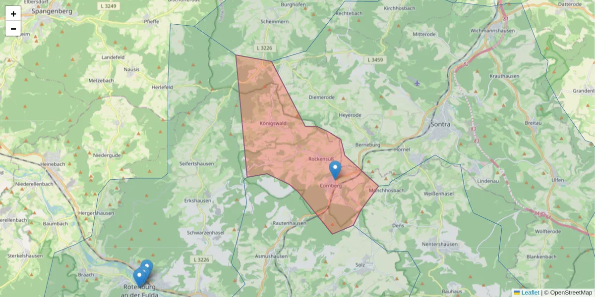 Karte des Postleitzahlen Bereichs  und der umliegenden Postleitzahlen in Deutschland
