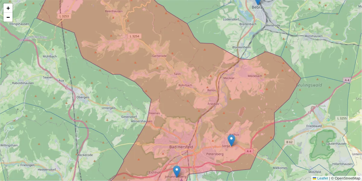 Karte des Postleitzahlen Bereichs  und der umliegenden Postleitzahlen in Deutschland