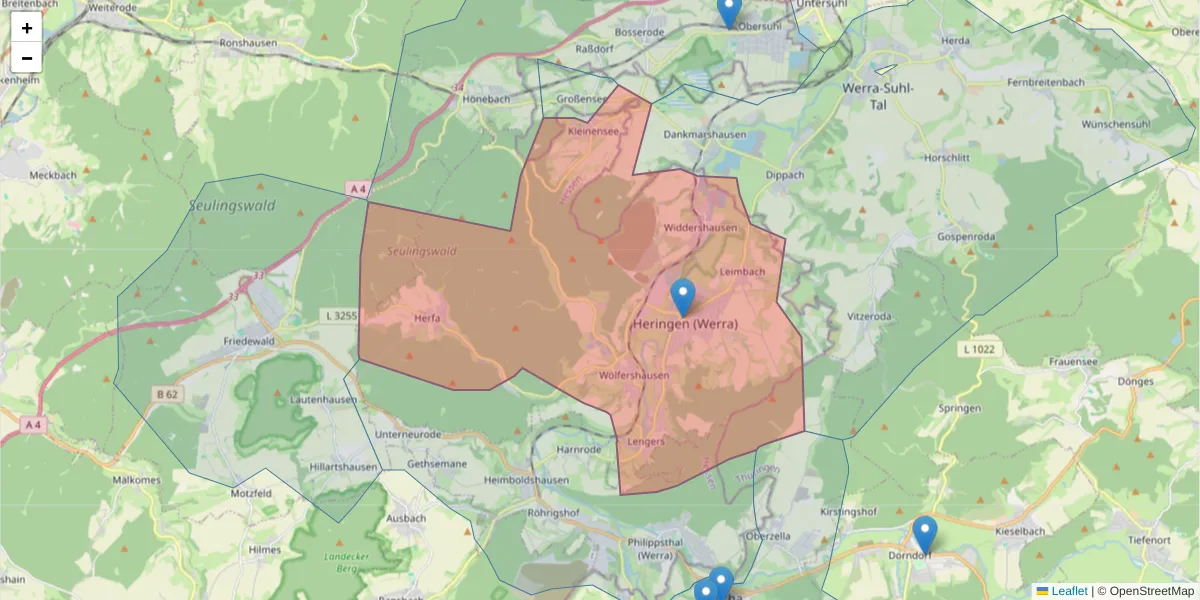 Karte des Postleitzahlen Bereichs  und der umliegenden Postleitzahlen in Deutschland