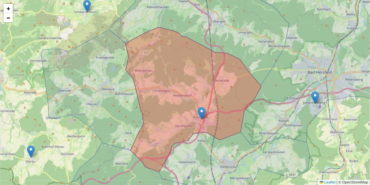 Karte des Postleitzahlen Bereichs  und der umliegenden Postleitzahlen in Deutschland