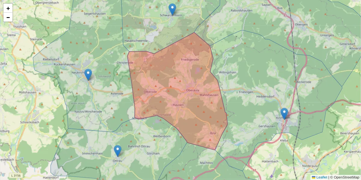 Karte des Postleitzahlen Bereichs  und der umliegenden Postleitzahlen in Deutschland
