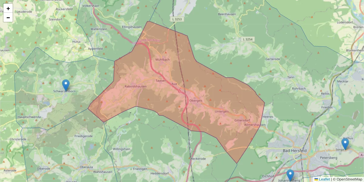 Karte des Postleitzahlen Bereichs  und der umliegenden Postleitzahlen in Deutschland