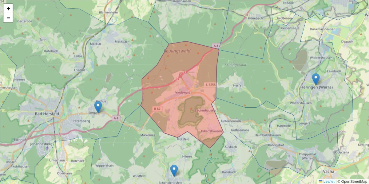 Karte des Postleitzahlen Bereichs  und der umliegenden Postleitzahlen in Deutschland