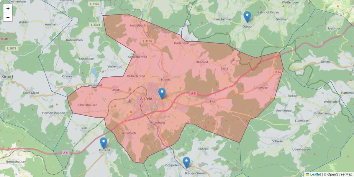 Karte des Postleitzahlen Bereichs  und der umliegenden Postleitzahlen in Deutschland