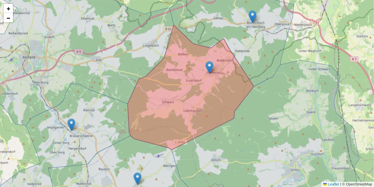 Karte des Postleitzahlen Bereichs  und der umliegenden Postleitzahlen in Deutschland