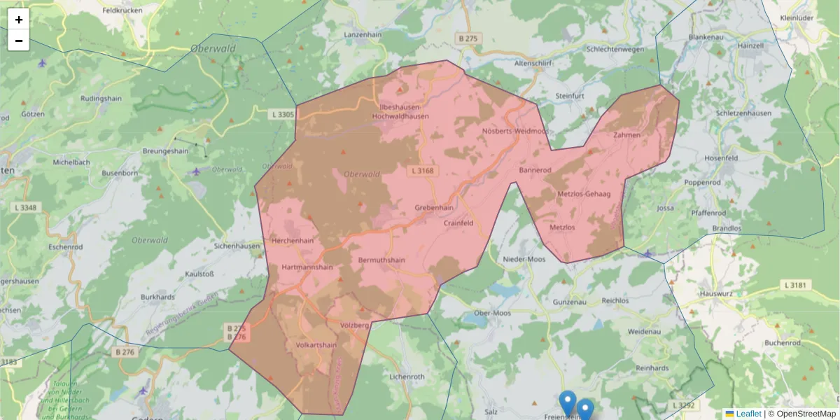 Karte des Postleitzahlen Bereichs  und der umliegenden Postleitzahlen in Deutschland