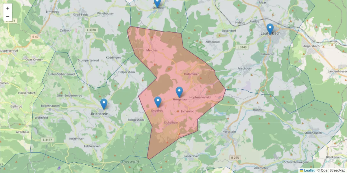 Karte des Postleitzahlen Bereichs  und der umliegenden Postleitzahlen in Deutschland
