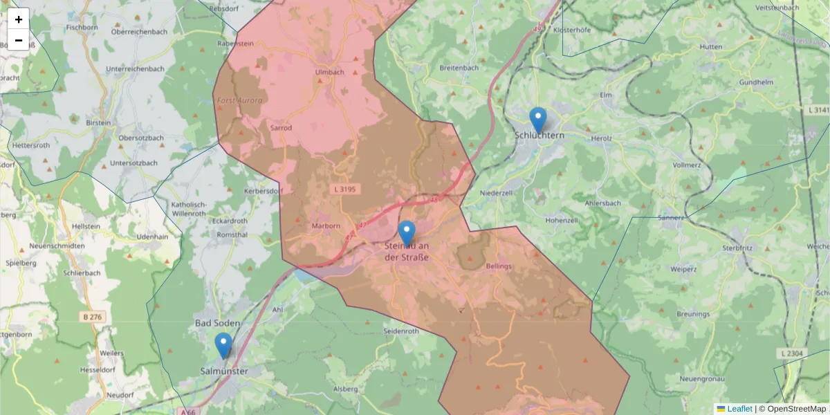 Karte des Postleitzahlen Bereichs  und der umliegenden Postleitzahlen in Deutschland