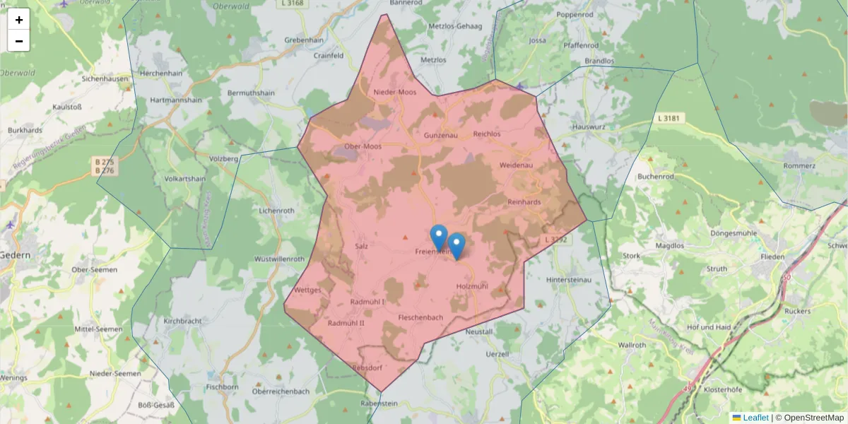 Karte des Postleitzahlen Bereichs  und der umliegenden Postleitzahlen in Deutschland