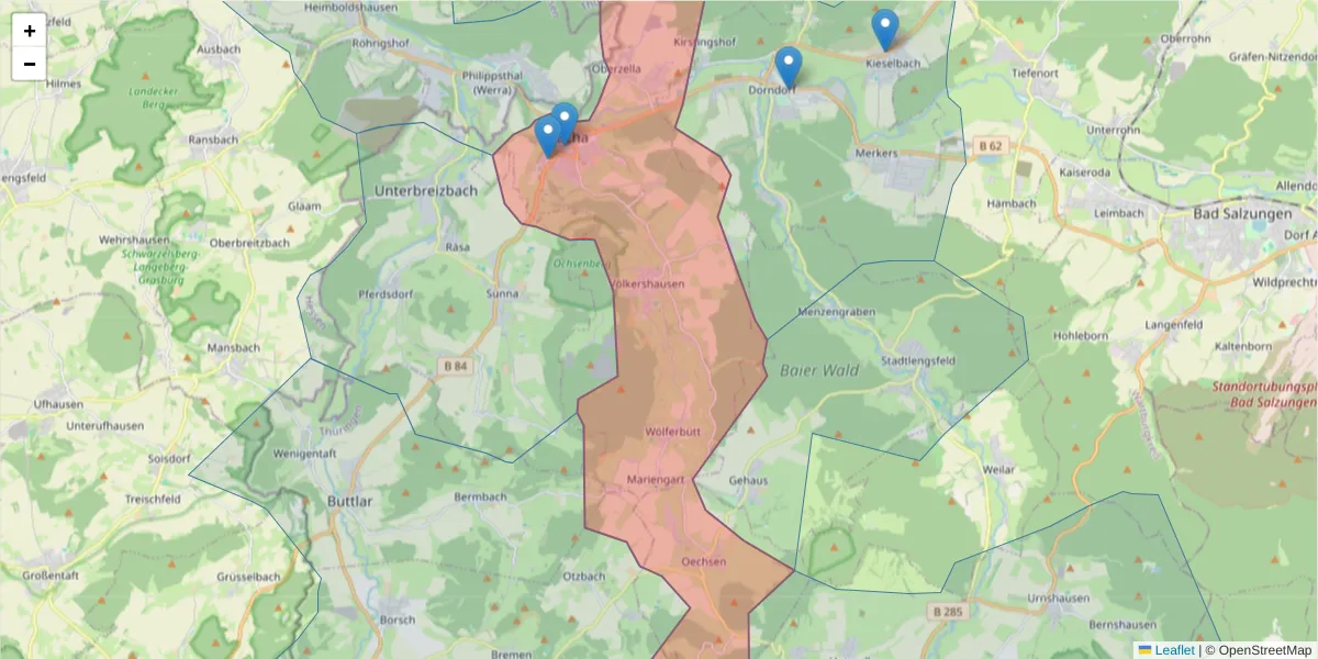 Karte des Postleitzahlen Bereichs  und der umliegenden Postleitzahlen in Deutschland