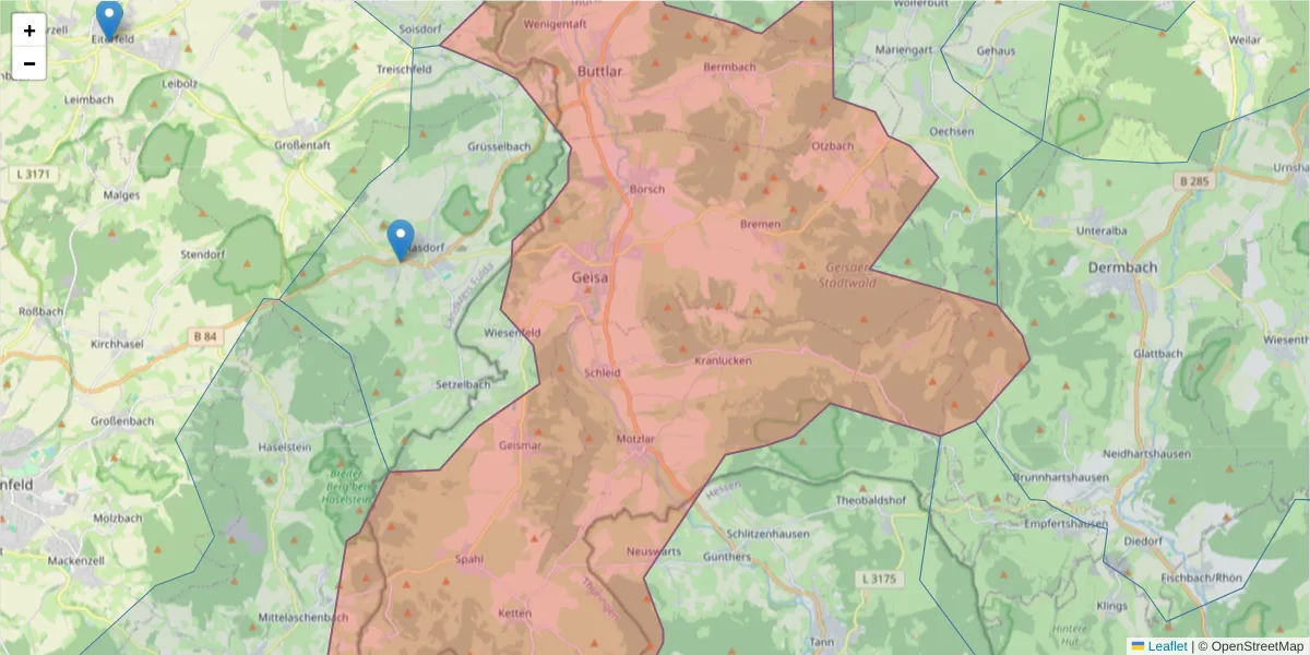 Karte des Postleitzahlen Bereichs  und der umliegenden Postleitzahlen in Deutschland