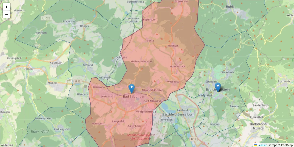 Karte des Postleitzahlen Bereichs  und der umliegenden Postleitzahlen in Deutschland