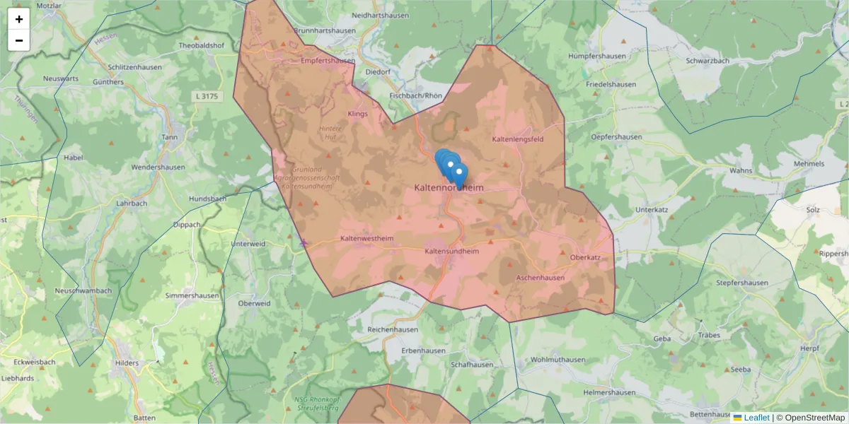 Karte des Postleitzahlen Bereichs  und der umliegenden Postleitzahlen in Deutschland