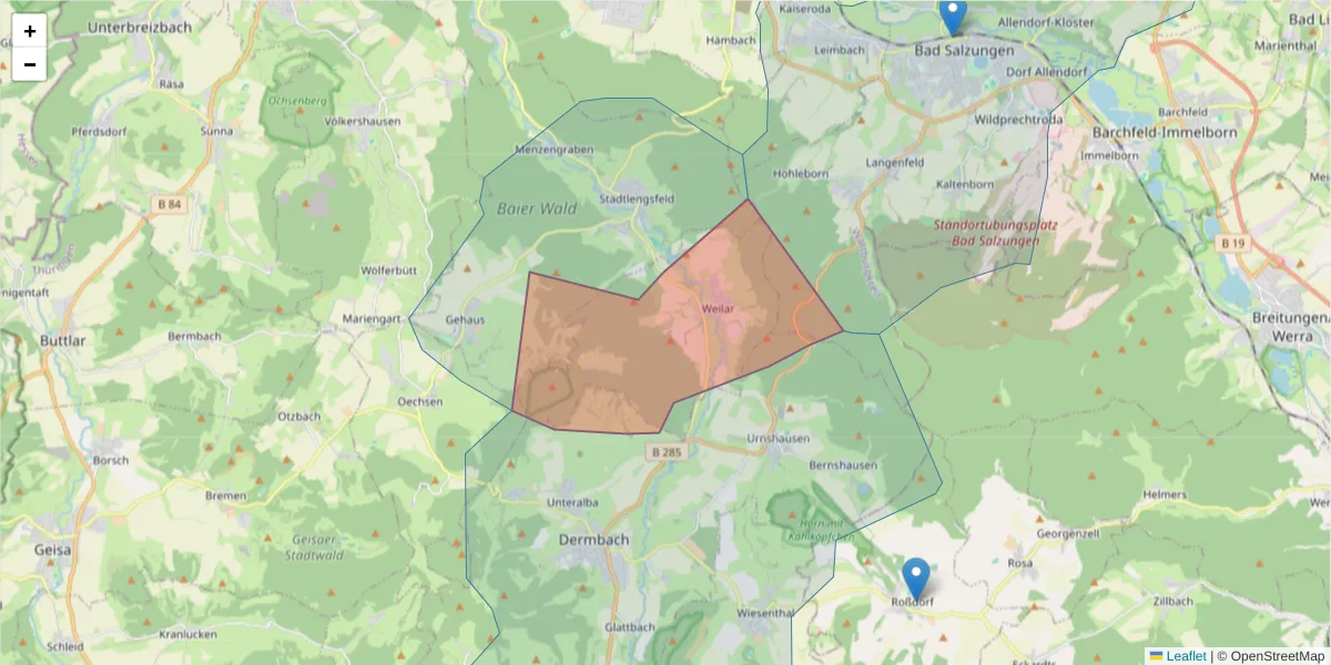 Karte des Postleitzahlen Bereichs  und der umliegenden Postleitzahlen in Deutschland