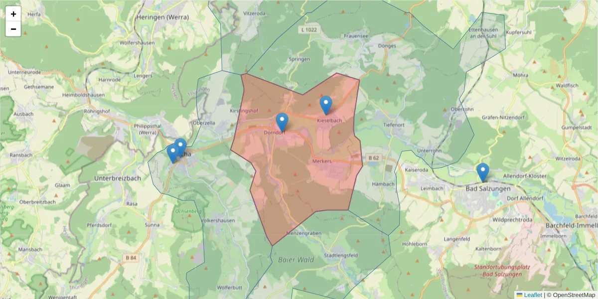 Karte des Postleitzahlen Bereichs  und der umliegenden Postleitzahlen in Deutschland