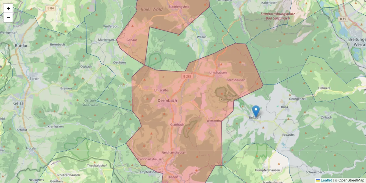 Karte des Postleitzahlen Bereichs  und der umliegenden Postleitzahlen in Deutschland
