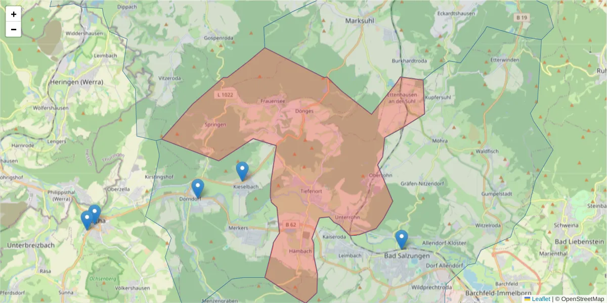 Karte des Postleitzahlen Bereichs  und der umliegenden Postleitzahlen in Deutschland