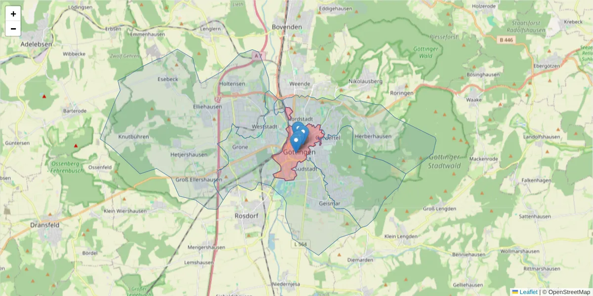 Karte des Postleitzahlen Bereichs  und der umliegenden Postleitzahlen in Deutschland