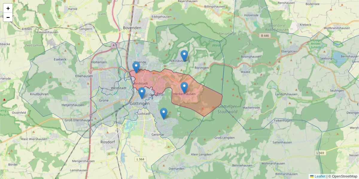 Karte des Postleitzahlen Bereichs  und der umliegenden Postleitzahlen in Deutschland