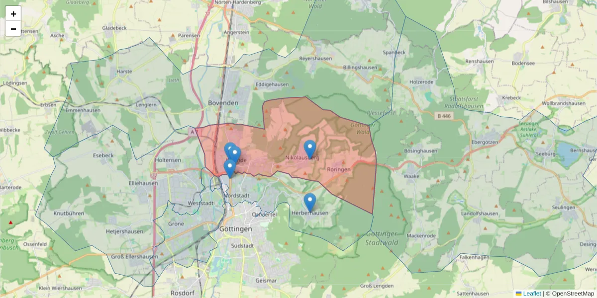 Karte des Postleitzahlen Bereichs  und der umliegenden Postleitzahlen in Deutschland