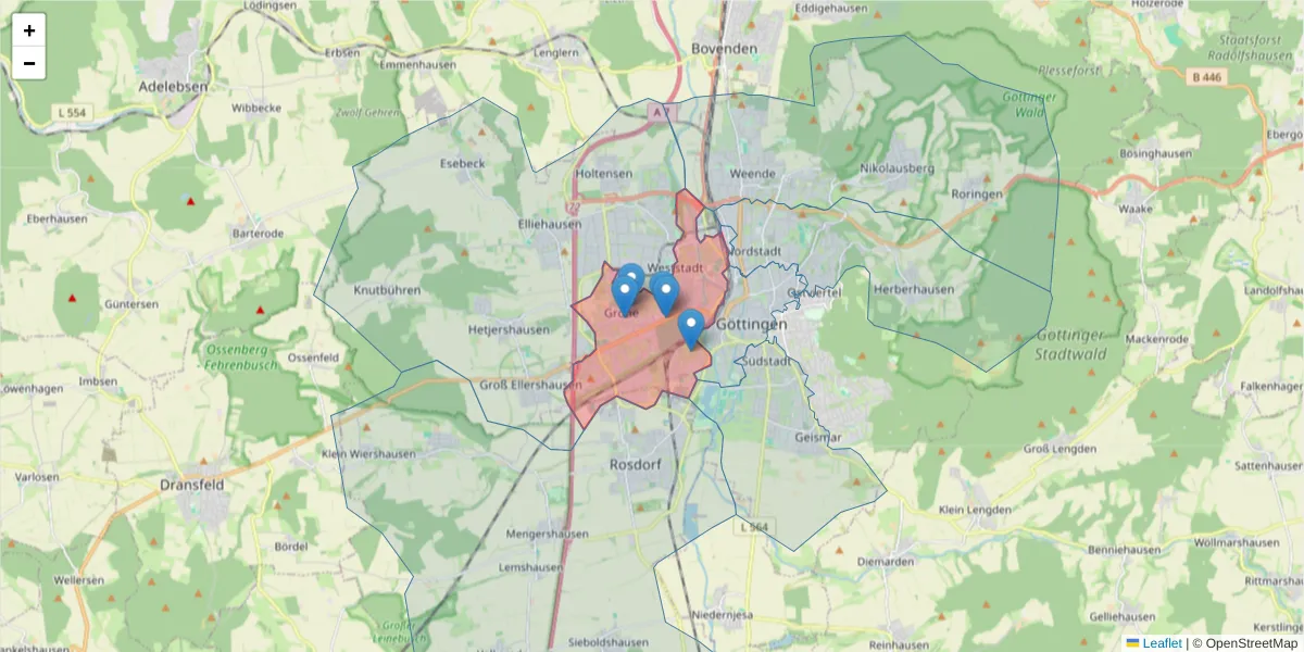Karte des Postleitzahlen Bereichs  und der umliegenden Postleitzahlen in Deutschland
