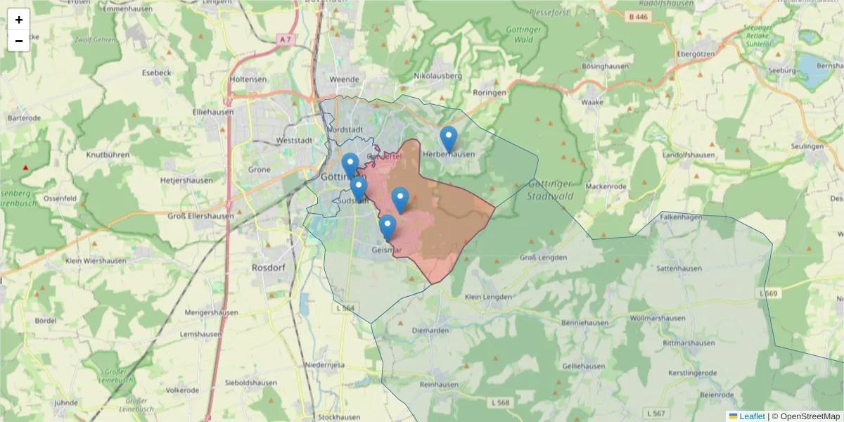 Karte des Postleitzahlen Bereichs  und der umliegenden Postleitzahlen in Deutschland