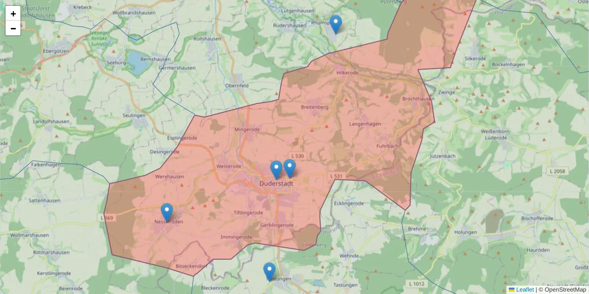 Karte des Postleitzahlen Bereichs  und der umliegenden Postleitzahlen in Deutschland