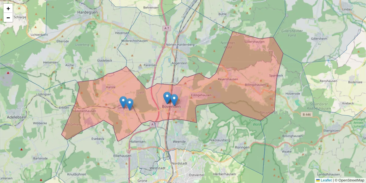 Karte des Postleitzahlen Bereichs  und der umliegenden Postleitzahlen in Deutschland