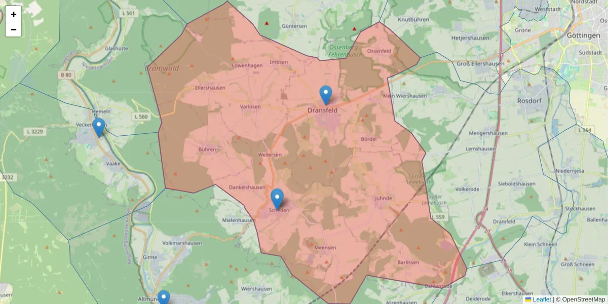 Karte des Postleitzahlen Bereichs  und der umliegenden Postleitzahlen in Deutschland