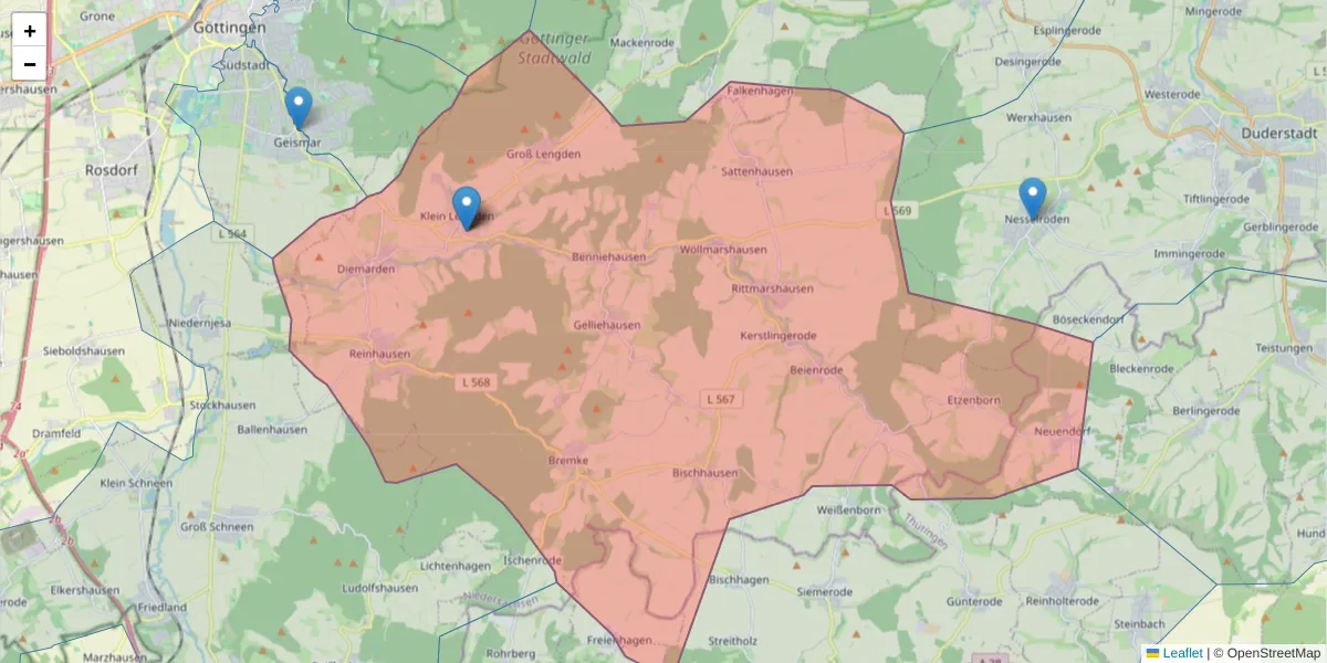Karte des Postleitzahlen Bereichs  und der umliegenden Postleitzahlen in Deutschland