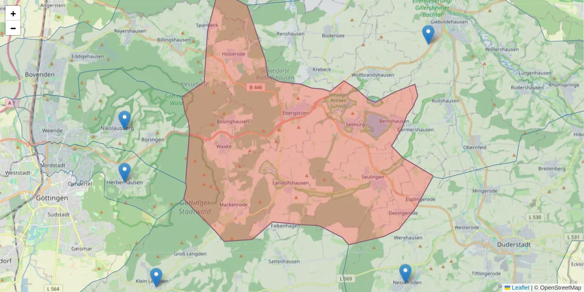 Karte des Postleitzahlen Bereichs  und der umliegenden Postleitzahlen in Deutschland