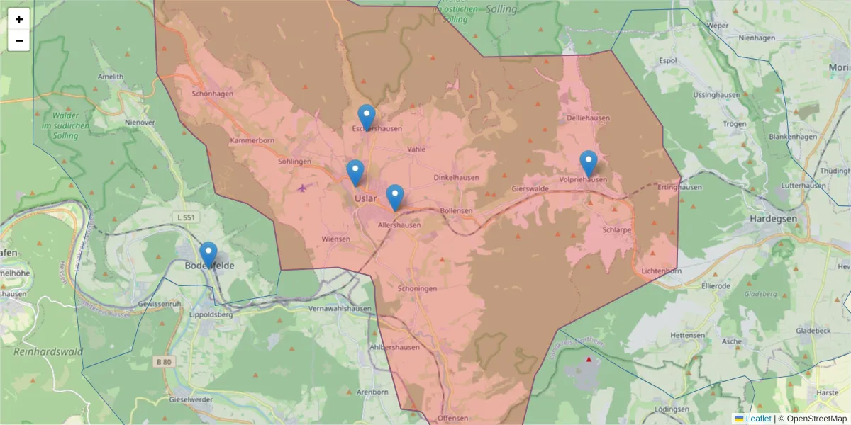 Karte des Postleitzahlen Bereichs  und der umliegenden Postleitzahlen in Deutschland