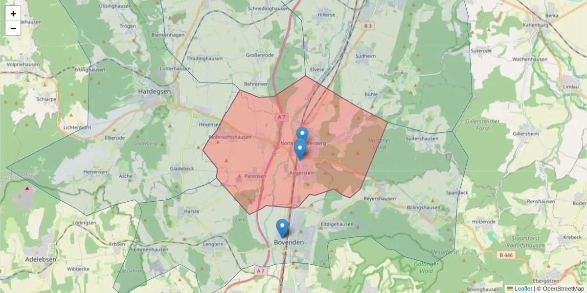 Karte des Postleitzahlen Bereichs  und der umliegenden Postleitzahlen in Deutschland