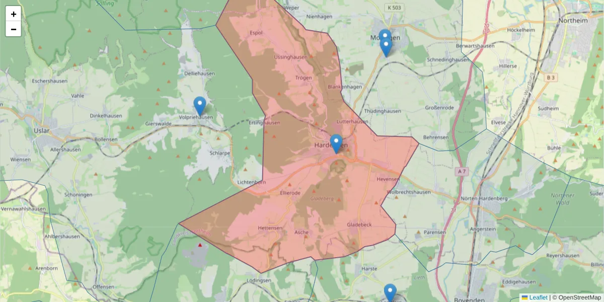 Karte des Postleitzahlen Bereichs  und der umliegenden Postleitzahlen in Deutschland