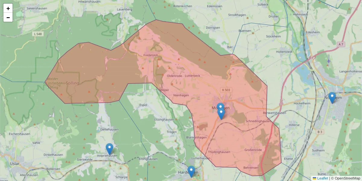Karte des Postleitzahlen Bereichs  und der umliegenden Postleitzahlen in Deutschland