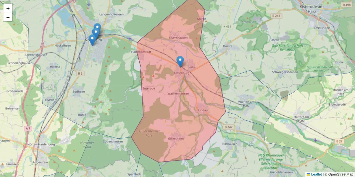 Karte des Postleitzahlen Bereichs  und der umliegenden Postleitzahlen in Deutschland