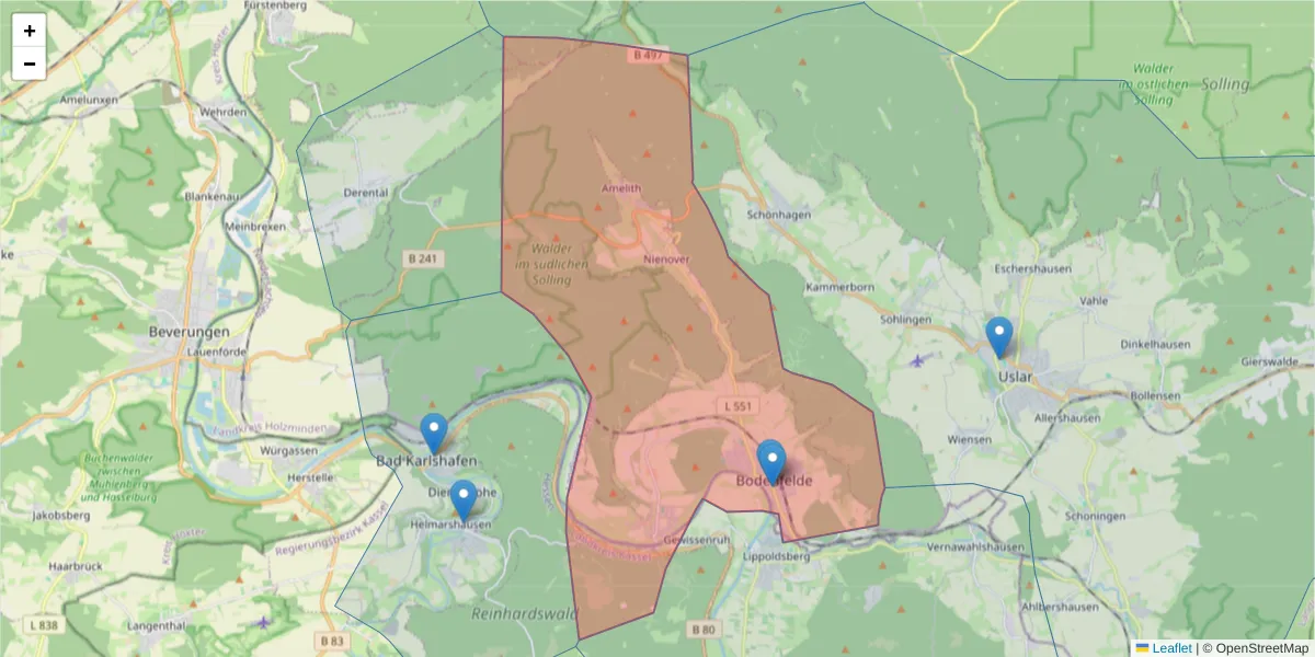 Karte des Postleitzahlen Bereichs  und der umliegenden Postleitzahlen in Deutschland