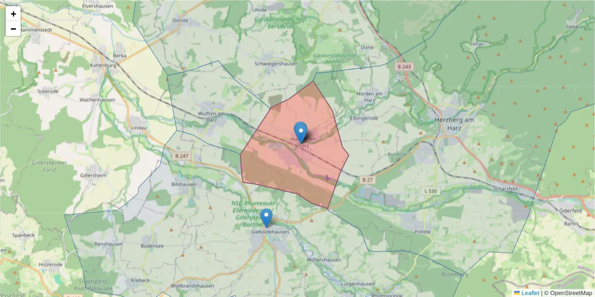 Karte des Postleitzahlen Bereichs  und der umliegenden Postleitzahlen in Deutschland