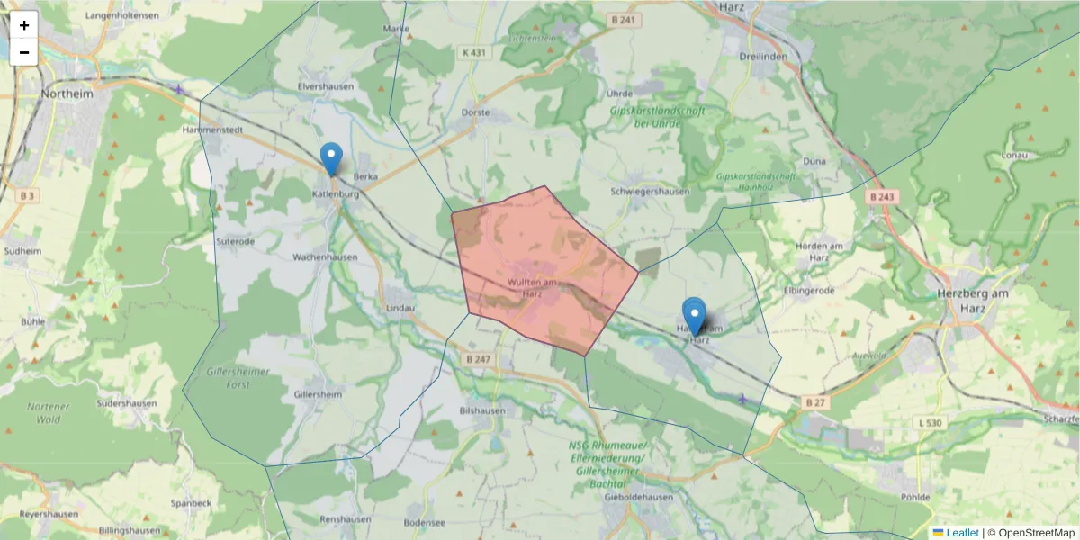 Karte des Postleitzahlen Bereichs  und der umliegenden Postleitzahlen in Deutschland