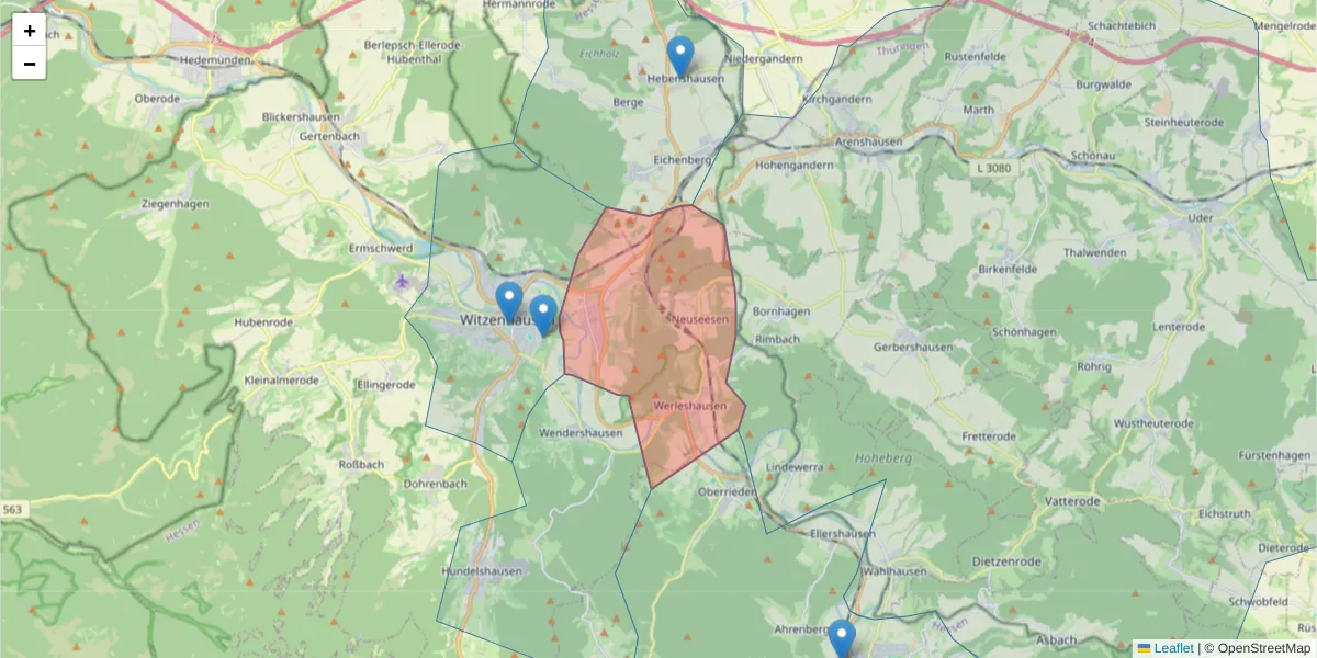 Karte des Postleitzahlen Bereichs  und der umliegenden Postleitzahlen in Deutschland