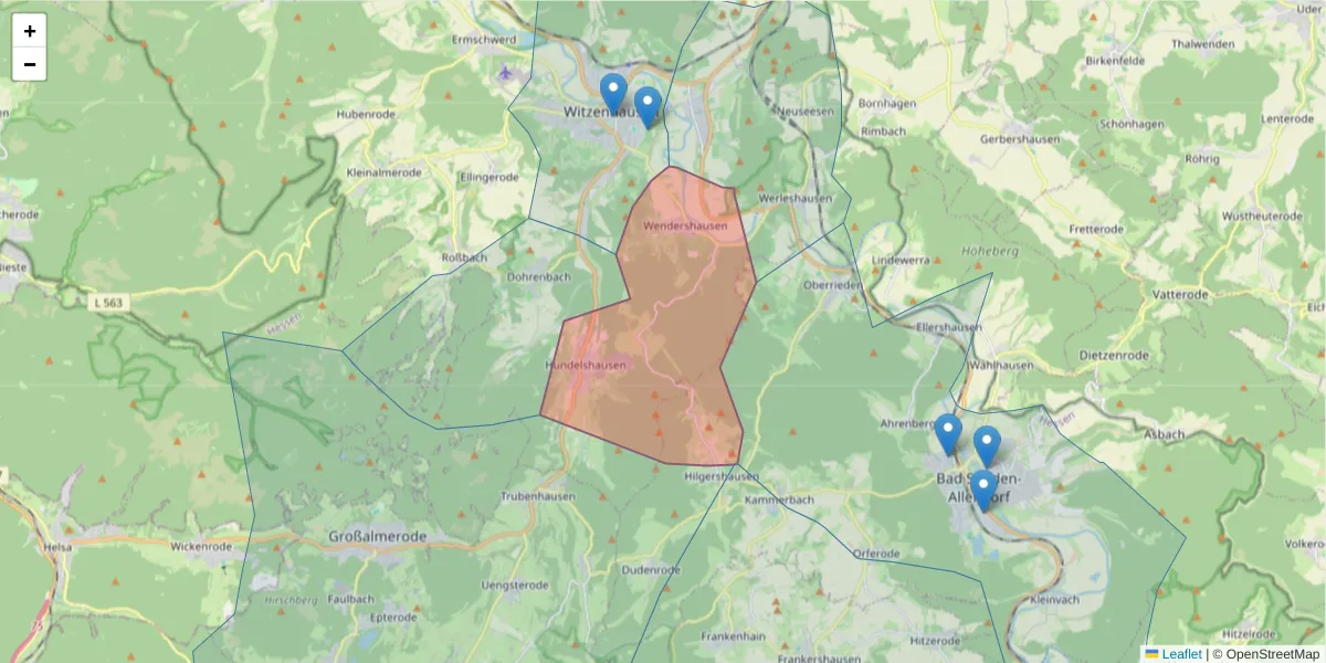 Karte des Postleitzahlen Bereichs  und der umliegenden Postleitzahlen in Deutschland