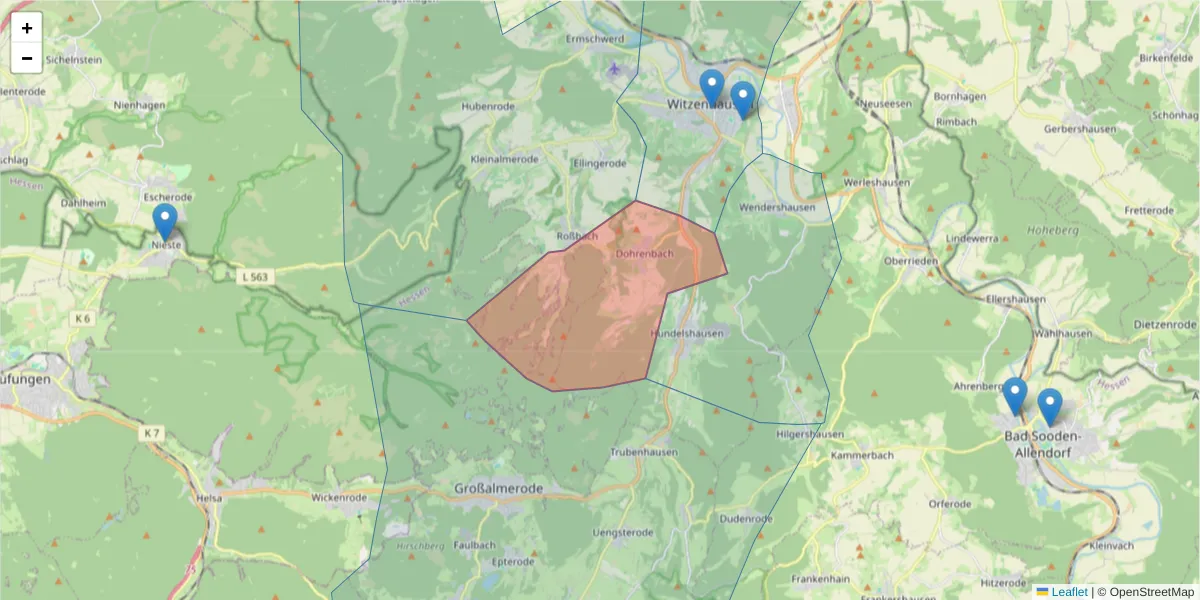 Karte des Postleitzahlen Bereichs  und der umliegenden Postleitzahlen in Deutschland