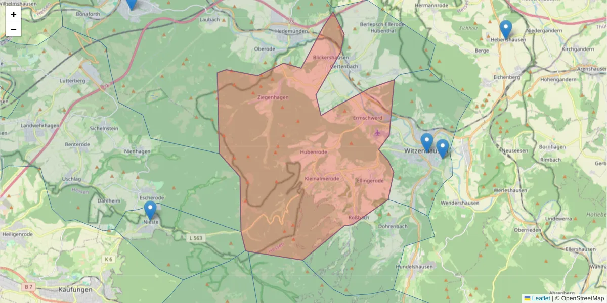 Karte des Postleitzahlen Bereichs  und der umliegenden Postleitzahlen in Deutschland