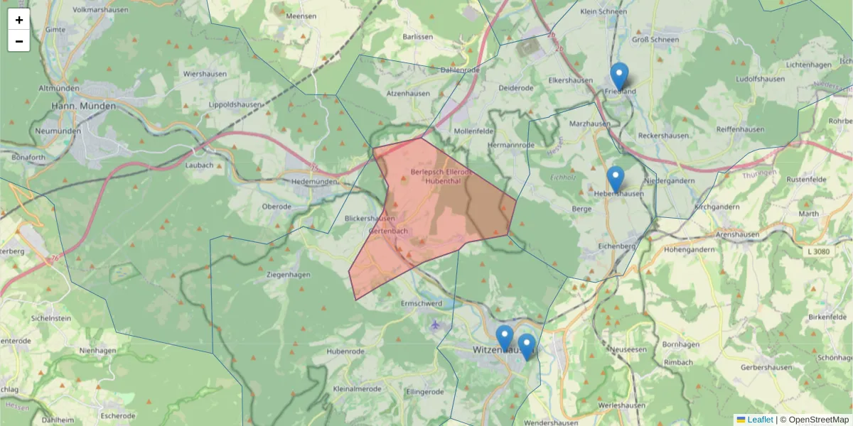 Karte des Postleitzahlen Bereichs  und der umliegenden Postleitzahlen in Deutschland