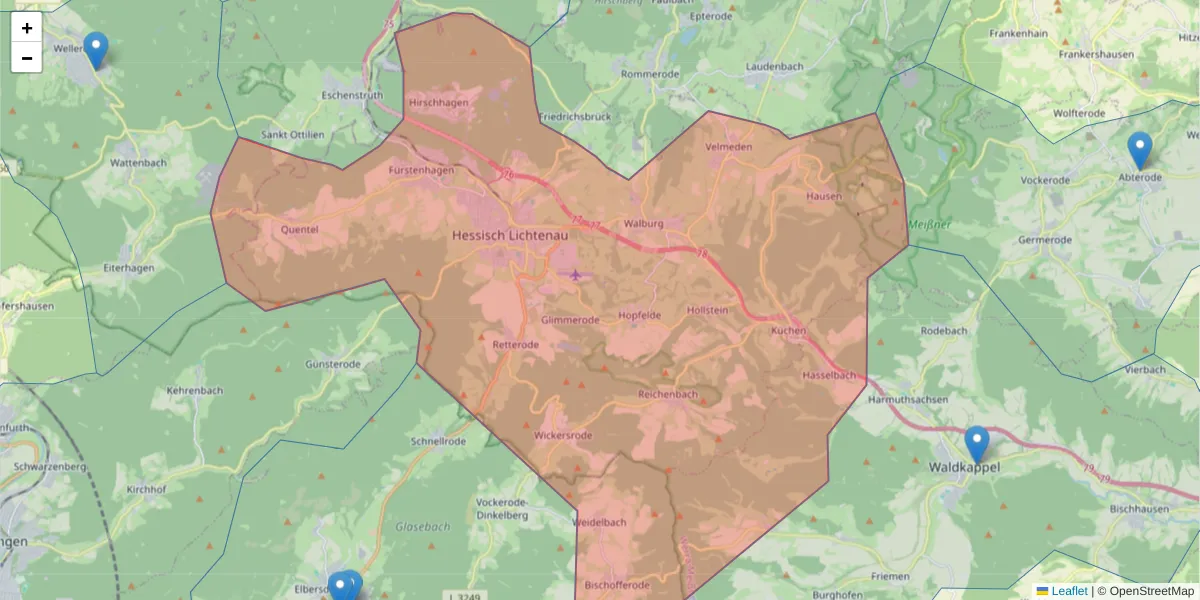 Karte des Postleitzahlen Bereichs  und der umliegenden Postleitzahlen in Deutschland