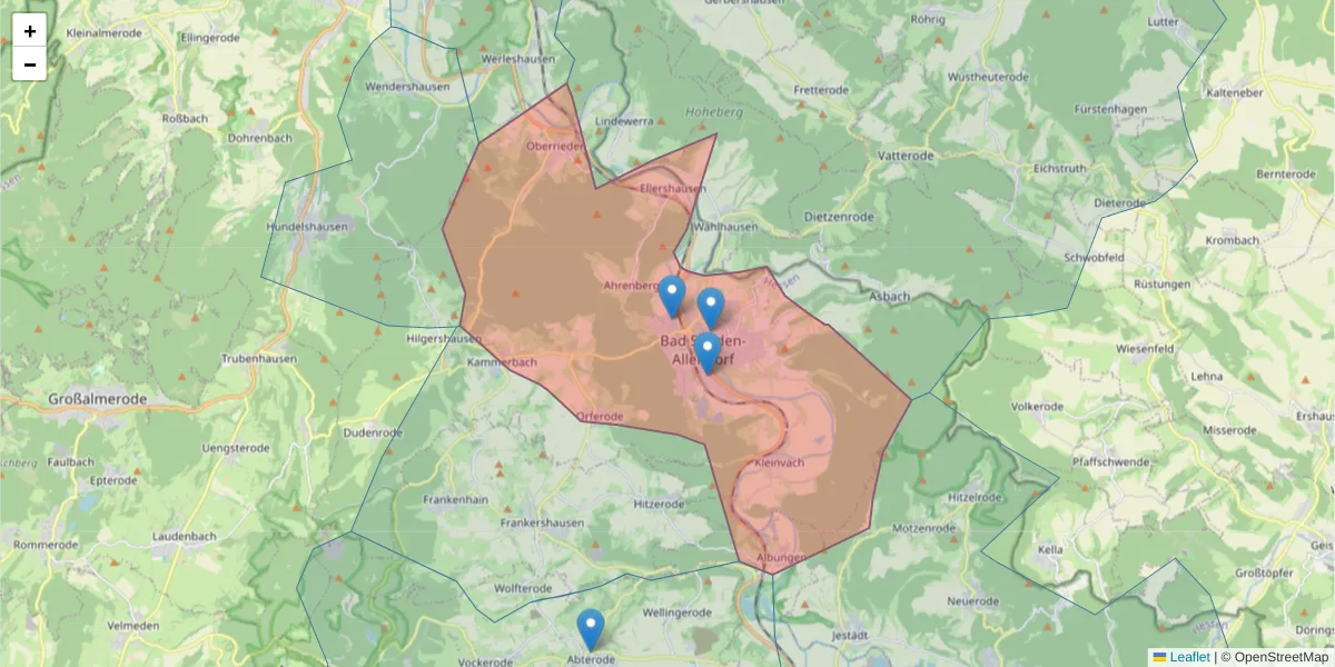 Karte des Postleitzahlen Bereichs  und der umliegenden Postleitzahlen in Deutschland