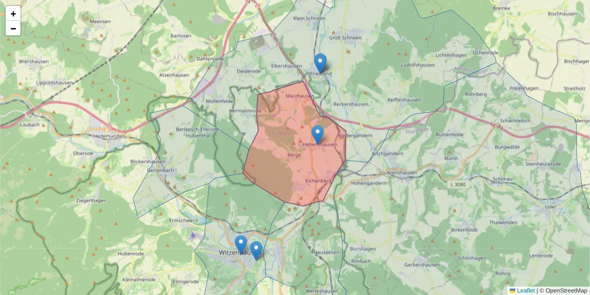 Karte des Postleitzahlen Bereichs  und der umliegenden Postleitzahlen in Deutschland